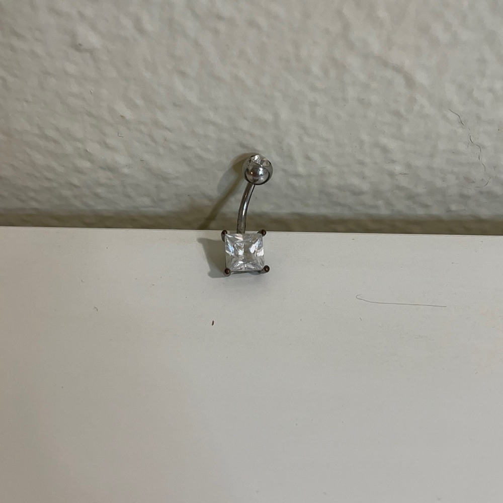 Silver diamond belly button ring